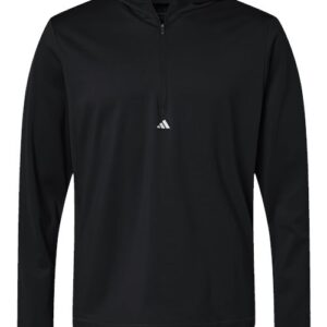 Adidas - Men's Lightweight Quarter-Zip Hooded Pullover - Black - SKU SS-56153