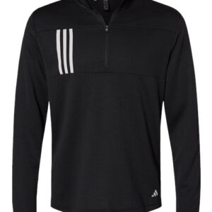 Adidas - Men's 3-Stripes Double-Knit Quarter-Zip Pullover - Black/ Grey Two - SKU SS-03553