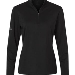 Adidas - Women's Textured Stripe Quarter-Zip Pullover - Black - SKU SS-12753