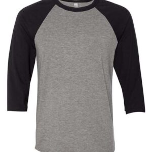 BELLA + CANVAS - Unisex Three-Quarter Sleeve Baseball Tee - Deep Heather/ Black - SKU SS-80106