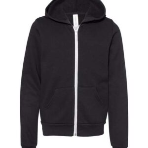 BELLA + CANVAS - Youth Sponge Fleece Full-Zip Hoodie Sweatshirt - Black - SKU SS-26906