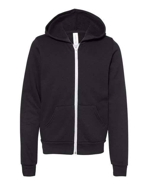BELLA + CANVAS - Youth Sponge Fleece Full-Zip Hoodie Sweatshirt - Black - SKU SS-26906